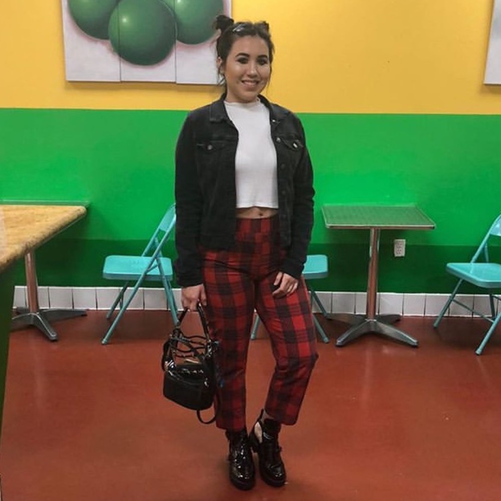 Dolls kill red flannel high waisted pants